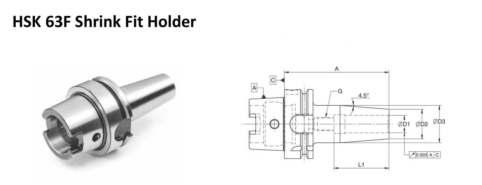 HSK 63F SFH 0.375 - 3.54 Shrink Fit Holder (Balanced to G 2.5 37500 rpm)